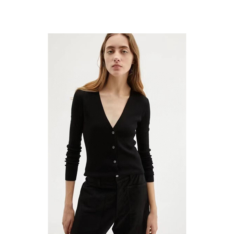 Womens Real 100% Mulberry Silk V Neck Long Sleeve Thin Cardigan Sweater Slim Fit
