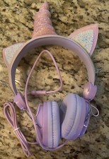 1pc Children Cartoon Unicorn Headphone Kids Headset Punk Purple Gems Open Box
