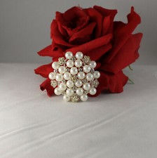 Gorgous Faux Pearl  Rhinestone Flower Pin Brooch CAT RESCUE