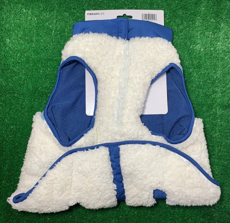 Vibrant Life Ropa para Perros, Sherpa Contraste Yugo Mascota Chaqueta, Azul, Mediana Foto 2 de 4