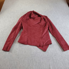 Windsor Jacket Women Small Red Motorcycle Faux Suede Long Sleeve Drape Front Zip