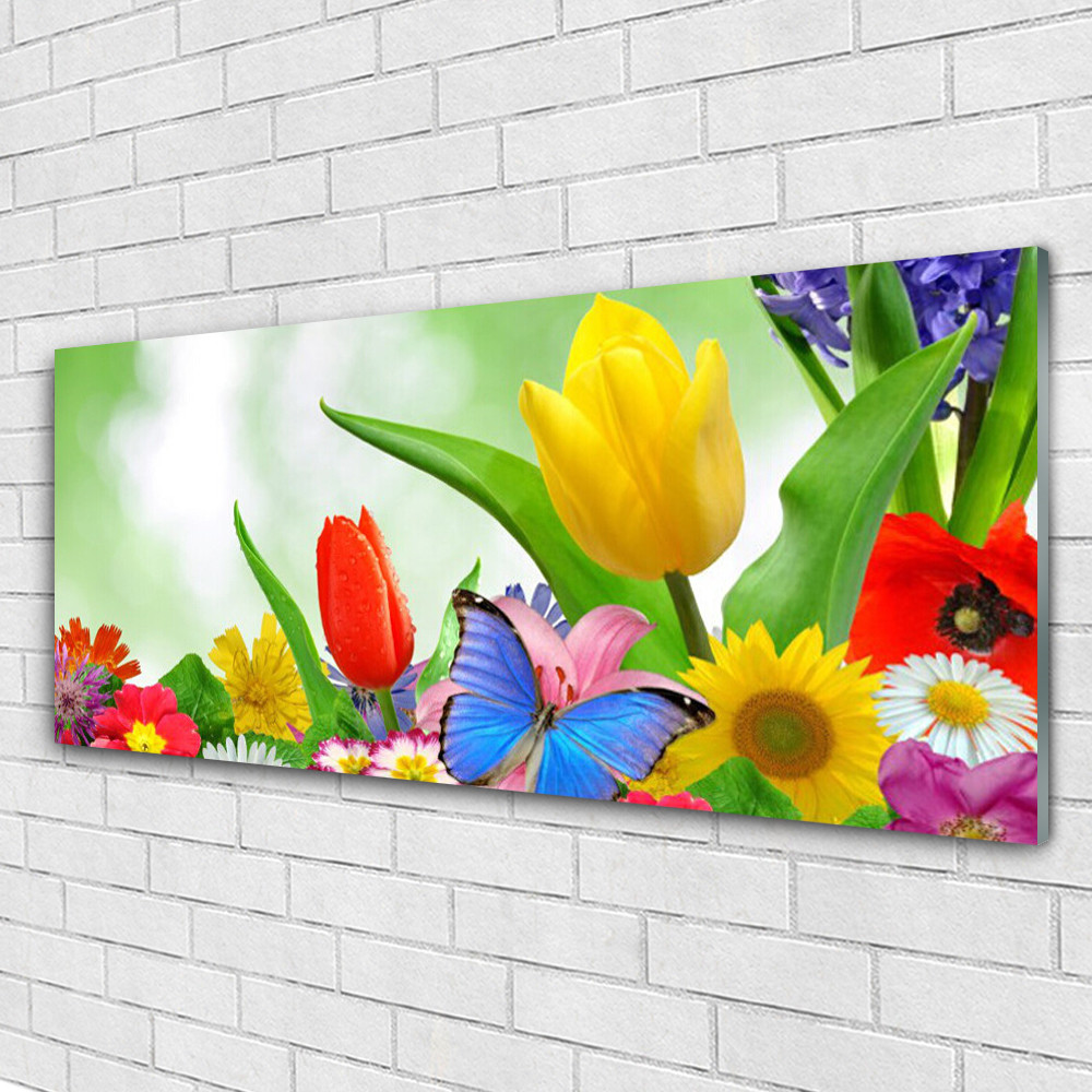Tableau mural Tulup en verre trempé 125x50 cm avec impression design Fleurs