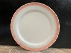 Milk Glass CAKE PLATE Platter ROUND White Pink 12" Vintage RIBBED FLUTED RUFFLED