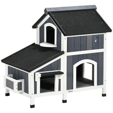 PawHut Outdoor Cat House w/ Flower Pot, Weather Resistant Roof, Window