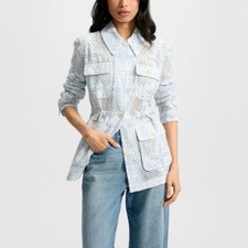 Veronica Beard Kiki Eyelet Embroidered Jacket Color Blue White Size 14 898