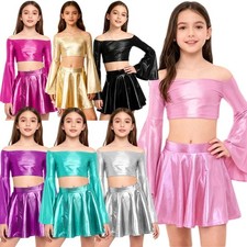 Kids Girls Suit Dance Outfit Shiny Set Party Costume Birthday Streetwear Disco