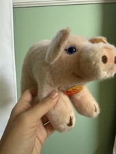 Vintage Steiff Plush Pig Mopsy All Tags Germany Stuffed Animal Pink Blue Eyes