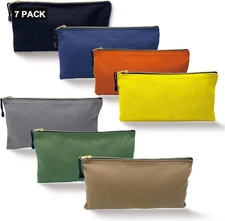 7-Pack Heavy Duty Canvas Tool Bags with Metal Zippers, 12.5 x 7-Inch
