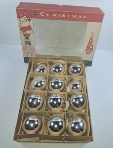 Vintage Mercury Glass Large 3" Poland Silver Fantasia Christmas Ornaments Box