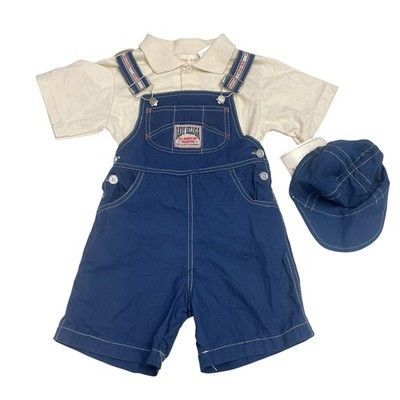 Beluga Kids Boys Size 4T Overall Shorts, Polo Shirt & Hat 3-Pc Set Navy Vintage