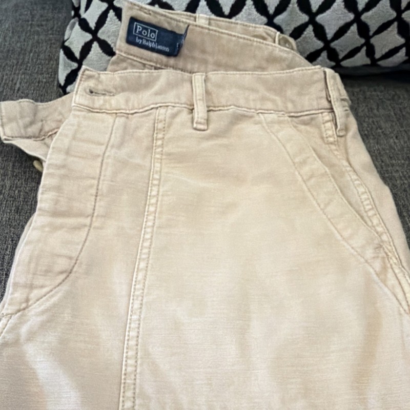 Polo by Ralph Lauren Boys Beige Cotton Cargo Pants Button Fly Adjustable Waist
