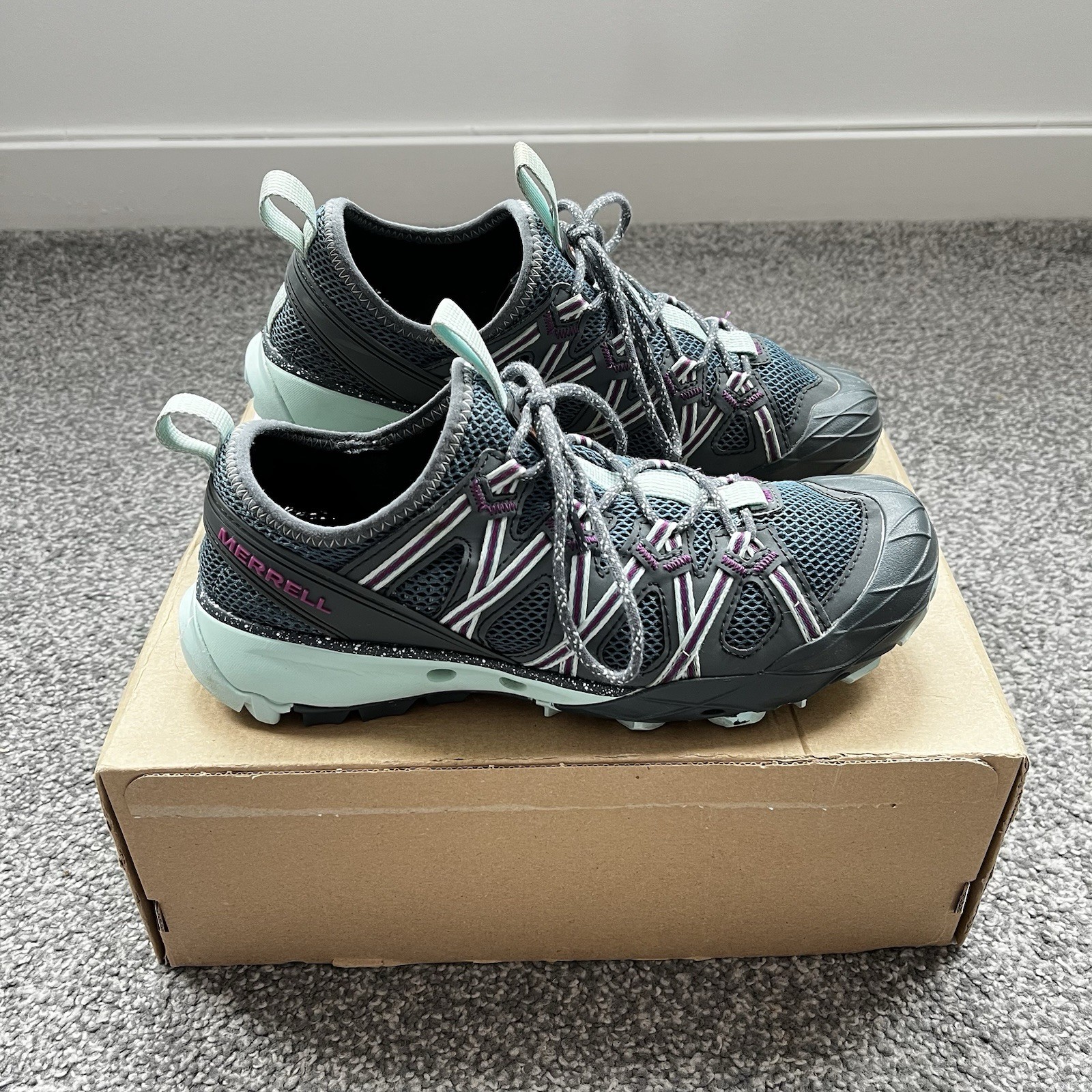 Scarpe da trekking Merrell donna UK 5 blu fumo Vibram Choprock sport acquatici ventilate