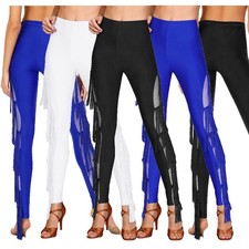 Women's Elastic Waist Latin Ballroom Dance Pants with Fringe Cha Cha Salsa Tango