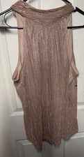 Nine West Dress Size Med SHIMMERY Metallic Rose Gold  Mock Neck Flowy