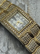 Ladies Croton Gold Tone Rhinestone Encrusted Ladies Watch, New Battery