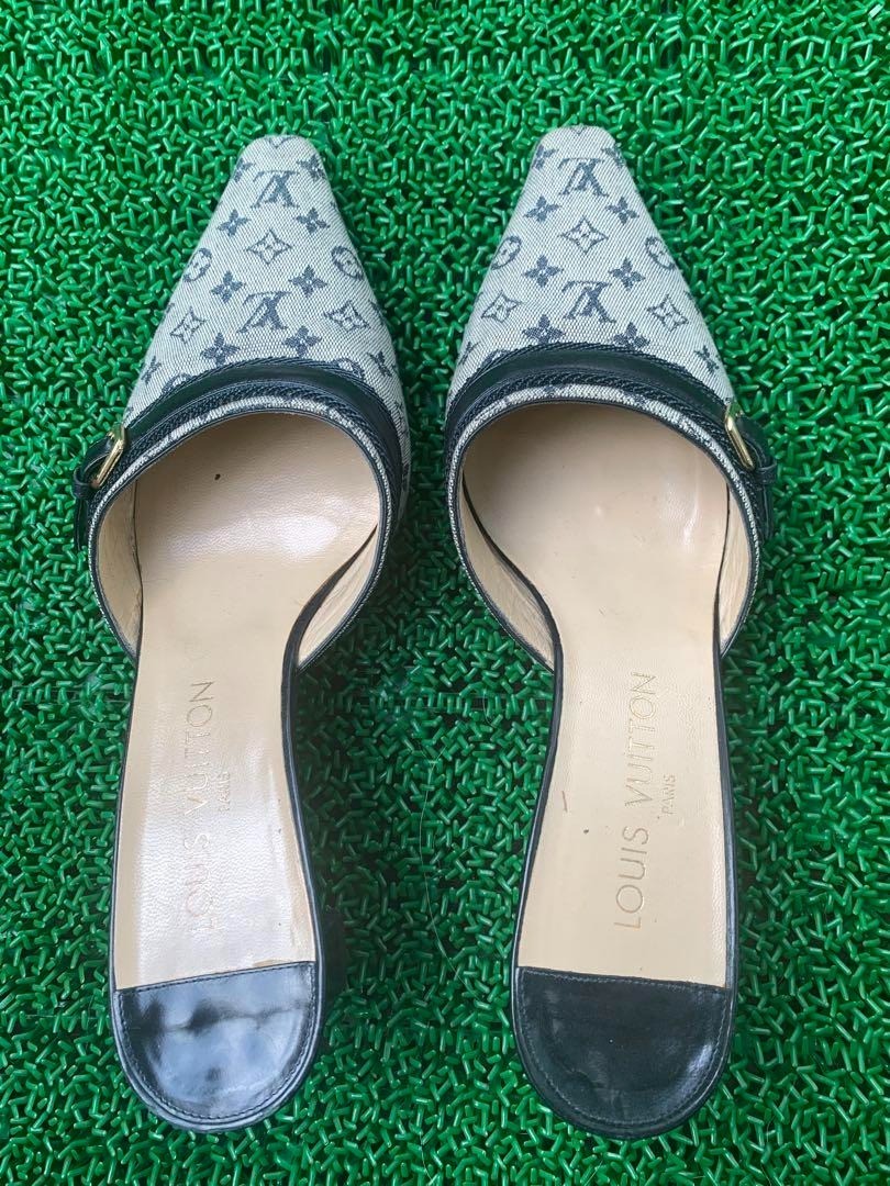 APL Louis Vuitton Mules Slip in tela e pelle grigio nero misura 25 cm autentico