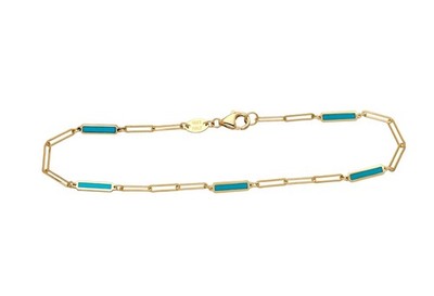14 Karat massives Gelbgold Station Türkis Stab Armband