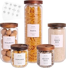 5 Set Glass Pantry Storage Jars with Acacia Airtight Lid - Thicken Glass
