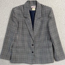 Vintage 70s 80s USA Made Prince of Wales Glen Plaid Houndstooth Blazer Womens 12