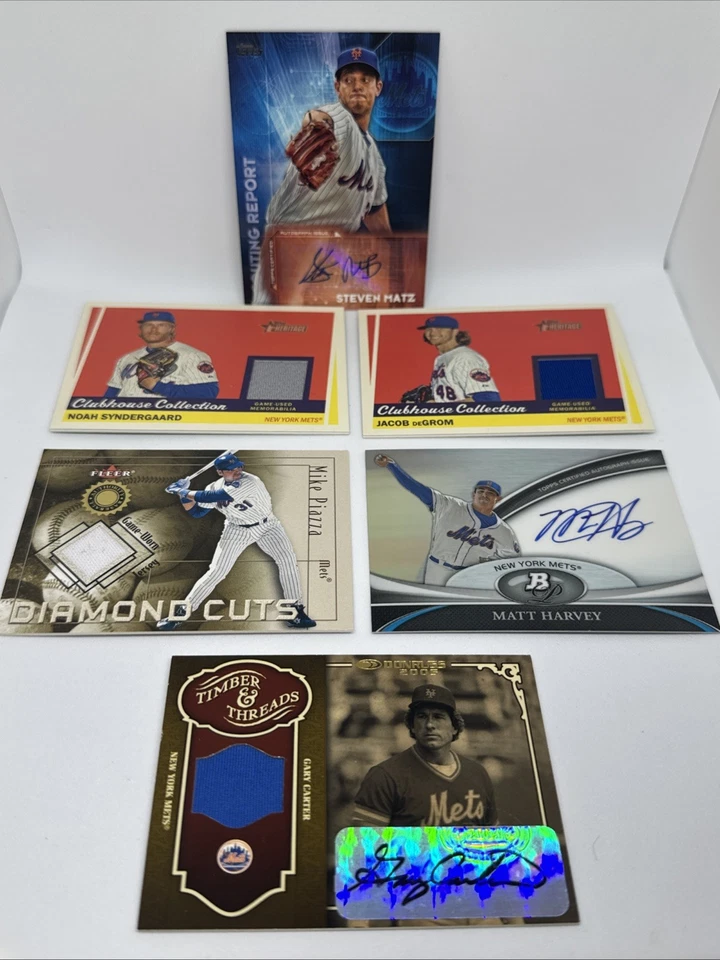 Lote de 6 tarjetas autógrafas y reliquias usadas del equipo de los Mets: Carter 6/10, DeGrom, Piazza Foto 2 de 4