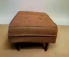 Vintage MCM Mid-Century Modern Footstool Ottoman Hassock Wood Legs Tweed Wool 