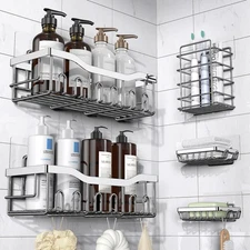 EUDELE 5-Pack Rustproof Stainless Steel Shower Caddy – No Drill Adhesive Bath...
