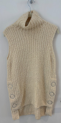 3.1 Phillip Lim cremefarben Wolle Bouclé ärmellos Rollkragen Strick Top UK 8 10