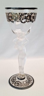 Cambridge Glass Nude Statuesque 3011/7 Claret w/ Rockwell Sterling Decoration