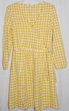 Yellow PLaid Cotton Old Navy Long Sleeve Wrap Dress Womens M