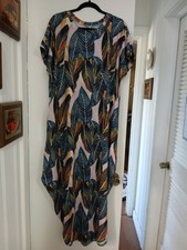 Womens Leaf Print Maxi Dress Plus Size 2X Short Sleeves with Pockets
