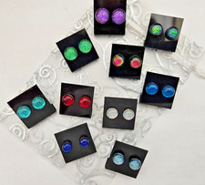 Handcrafted Multicolor Fused Dichroic Glass Stud Earrings Lot 10 pair /New