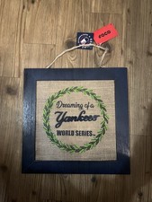 NEW YORK YANKEES Double Sided World Series Wood Framed Burlap Sign 12”x12”
