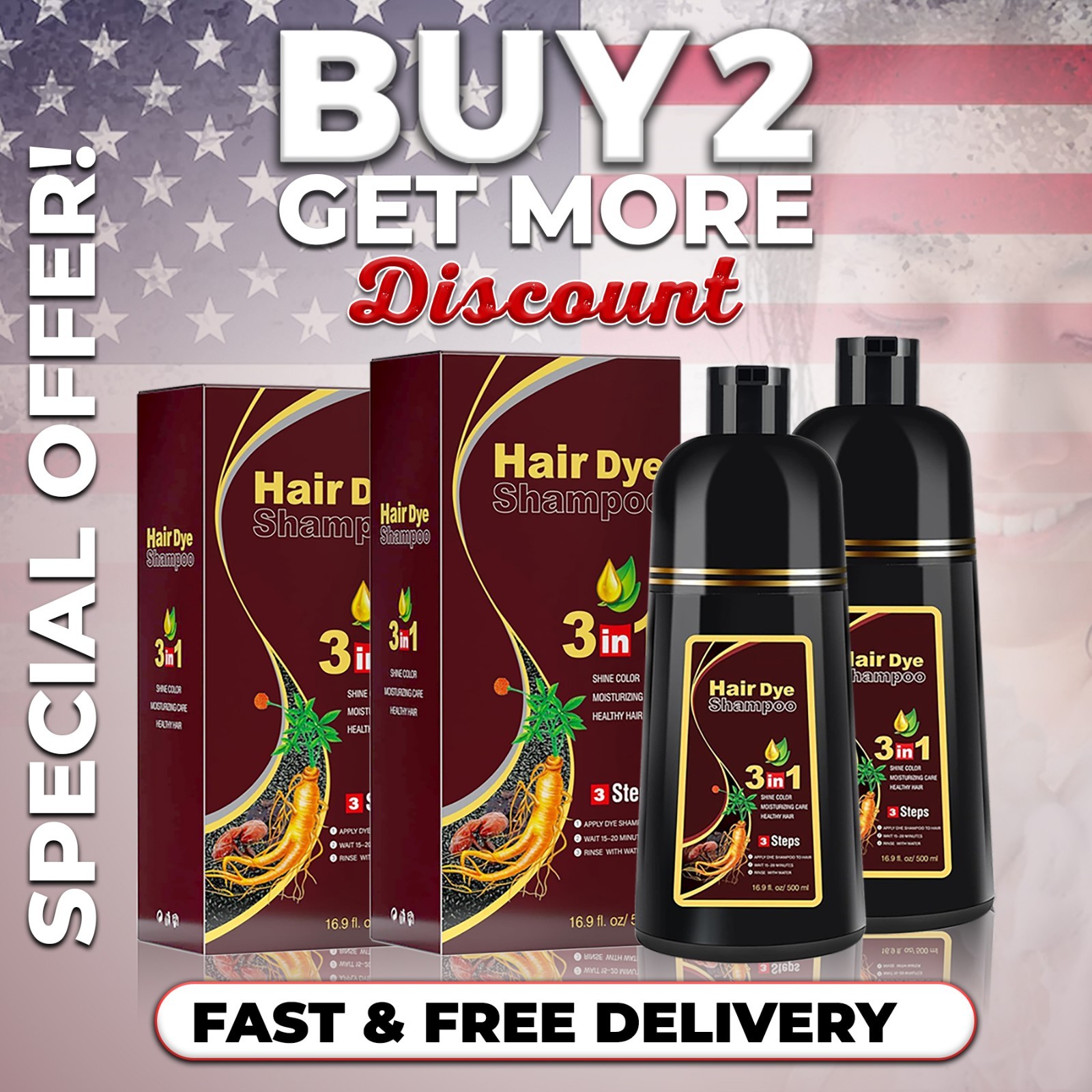 Black Hair Dye Shampoo 3 in 1 for Women/Men for Gray Coverage Instant Hair Color