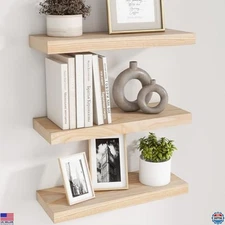fuqing Natural Wood Floating Shelves - Wood Floating Shelves for Wall Set of