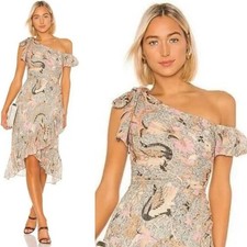 Ulla Johnson Silk Uma One Shoulder High Low Midi Dress Birds of Paradise Size 2