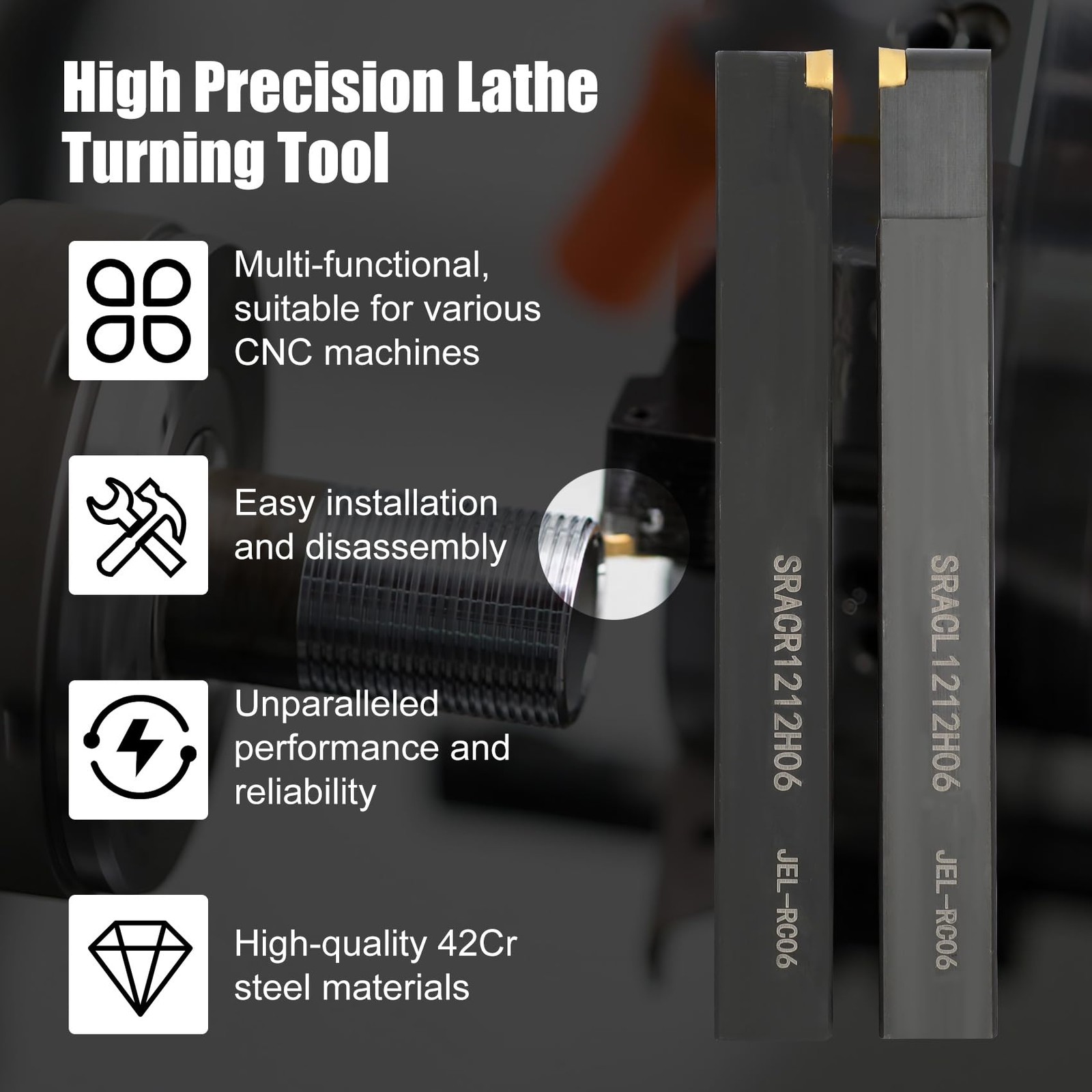 1/2" SRACL1212H06/SRACR1212H06 Indexable Lathe Turning Tool with 20Pcs RCMT06...