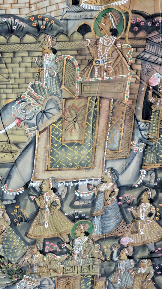 ФАНТАСТИЧЕСКАЯ Королевская 66 x 48 АНТИКВАРНАЯ ИНДИЙСКАЯ ШЕЛКОВАЯ КАРТИНА ПИЧВАЙ, НАСТОЯЩАЯ ЗОЛОТАЯ КРАСКА - Изображение 4 из 4