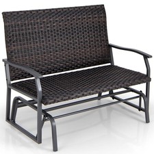 Costway Outdoor Glider Bench 2-Person Rattan Rocking Chair Garden Loveseat