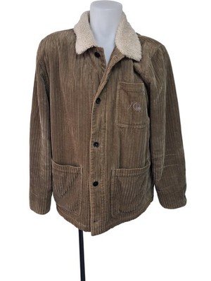 Quiksilver Corduroy Jacket Women's L Brown Sherpa Lined Pocketed Button