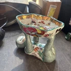 Vintage Chinoiserie Porcelain Monkey Dish Hand Painted Tobacco Leaf Floral Bowl