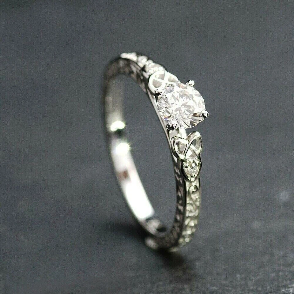 14k White Gold Over 1 Ct Round Solitaire Diamond Celtic Knot Wedding Ring Size 7 - Image 2 of 4