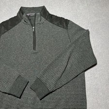 Bugatchi Mens XL Sweater Shirt Gray Quarter Zip Casual Pullover Striped