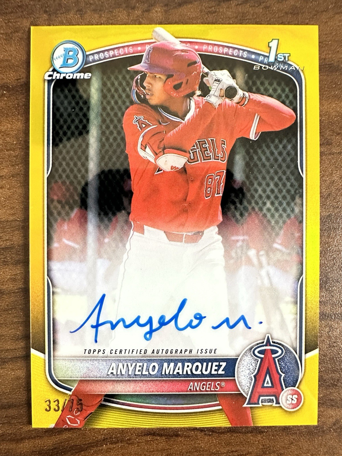 2025 Bowman Chrome 1st Anyelo Marquez Yellow Refractor Auto /75 Angels