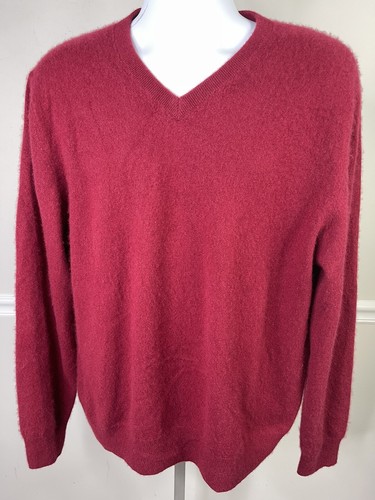 Daniel Bishop Men's Size XL 100% 2-Ply Cashmere Sweater Burgundy V-neck Soft - 第 1/4 張圖片