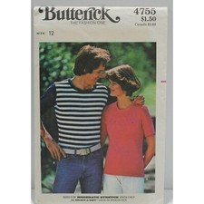 Butterick 4755 Sewing Pattern Unisex T Shirt Size 12 Vintage UNCUT
