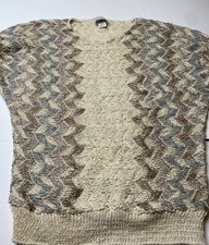 Beeline Fashions Vintage Acrylic Sweater Beige Chevron Knit Women  s Size L