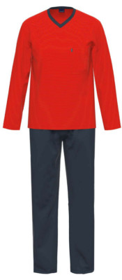 1 Ammann Schlafanzug wahlweise lang oder kurz, V-Ausschnitt, Organic Cotton, rot