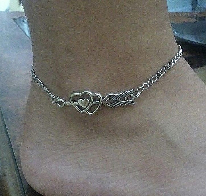 Double Heart Arrow Shape Stainless Steel Anklet Ankle Chain Bracelet Women  Foot