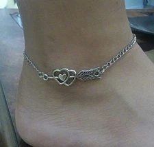Double Heart Arrow Shape Stainless Steel Anklet Ankle Chain Bracelet Women Foot