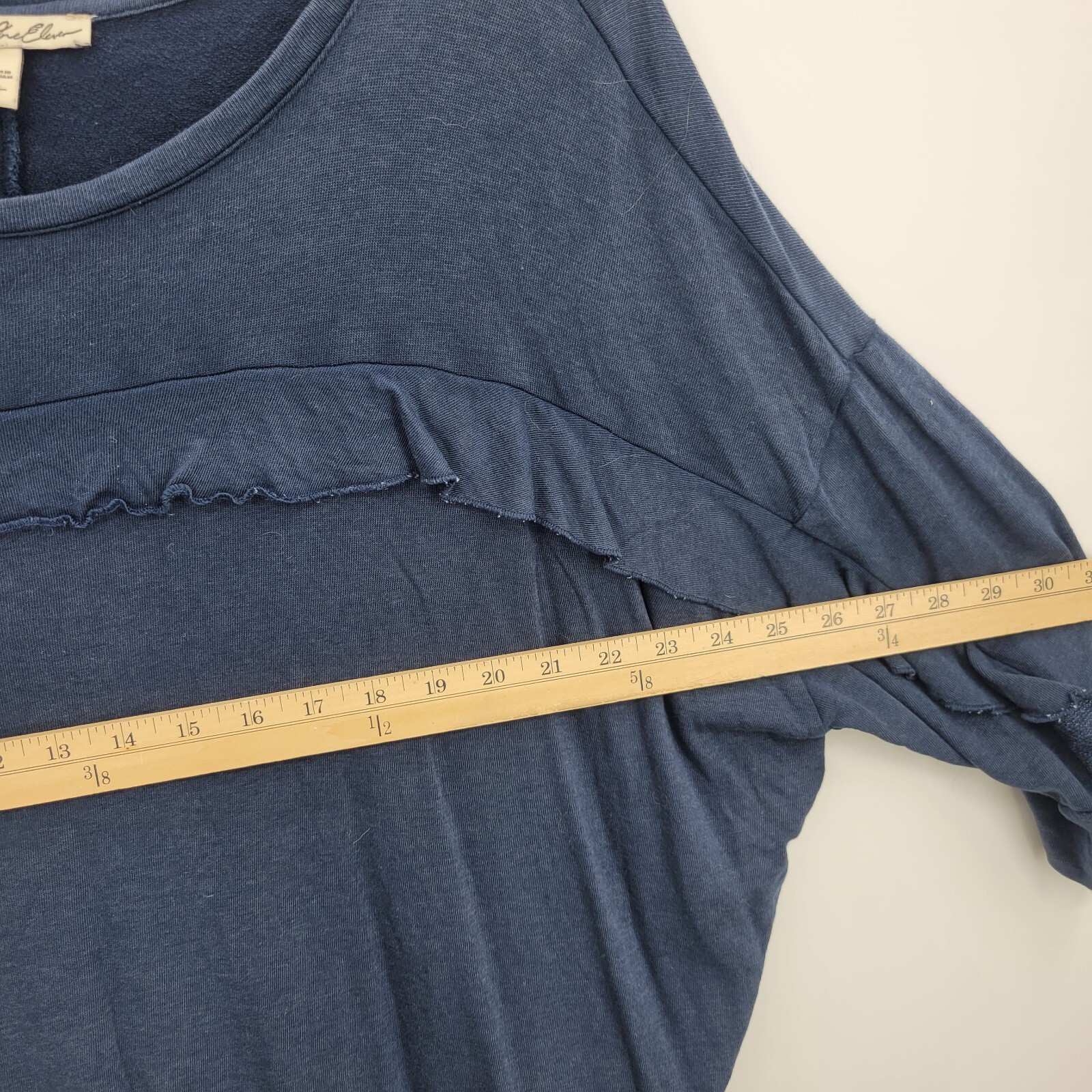 Express One Eleven Top Womens Large Blue Ruffled Boho Scoop Neck Pullover